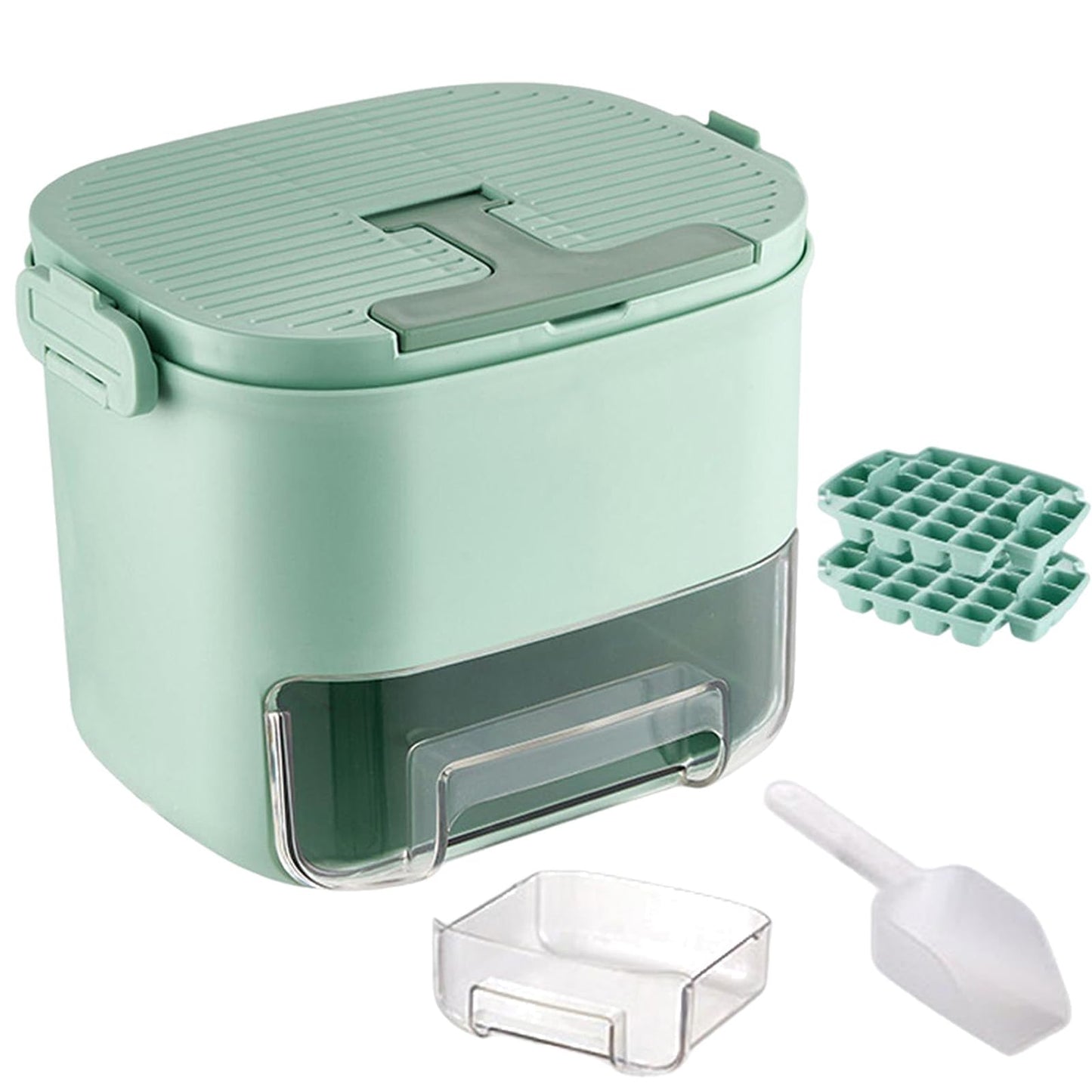Portable ice Maker for Freezer,countertop ice Maker Machine with Handle,48 Grid ice Making Box for Household,one-Touch Operation ice Cube Mold Plastic ice Bucket for Home Office Outdoor (Green)