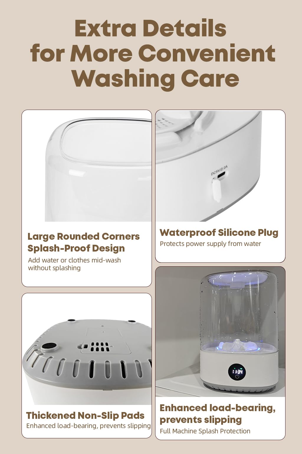 Portable Mini Washing Machine, 4L Washing Machine Cleaning for Underwear, Rechargeable Cordless Compact Washerfor Singles, Apartments RV, Underwear Laundry Washer