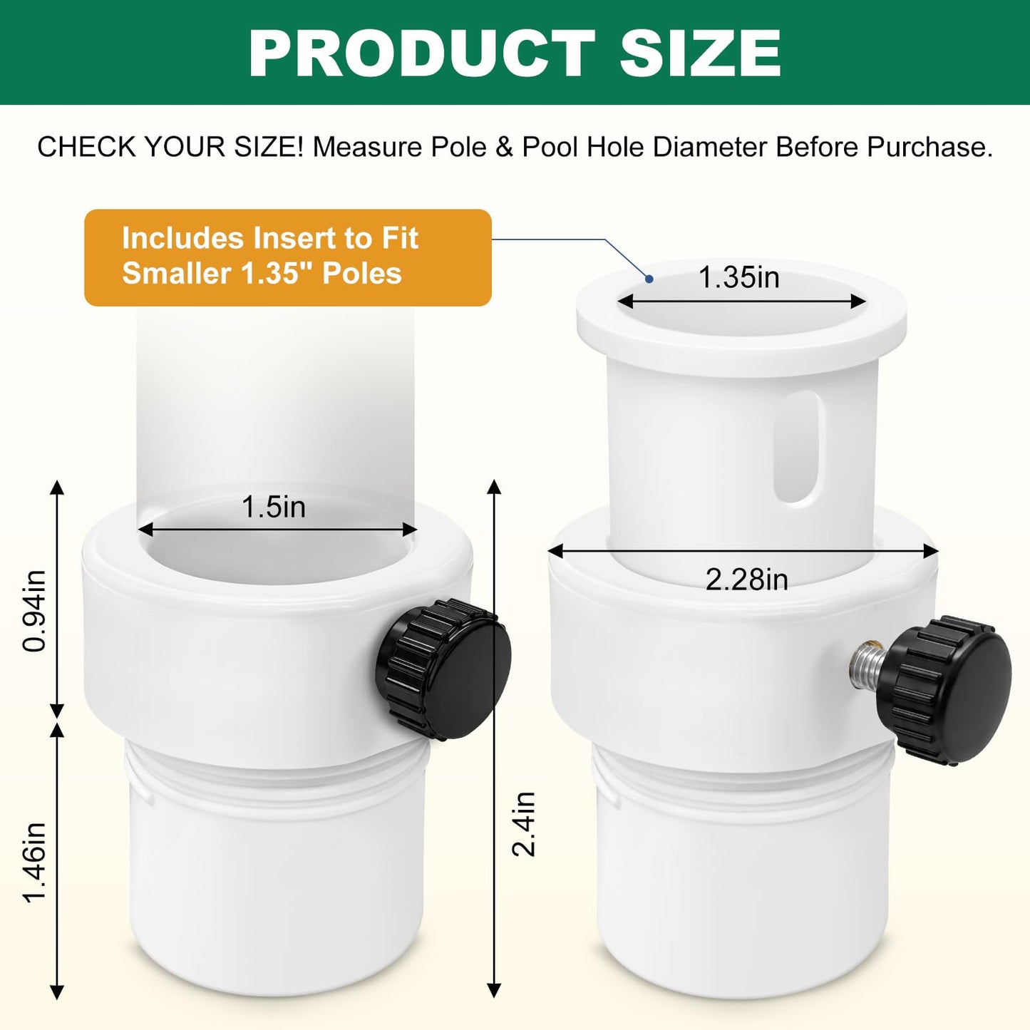 lodfGL Upgraded Pool Umbrella Pole Stabilizer Sleeve Adapter - Fit 1.5" & 1.35" Umbrellas for Waterways & AquaStar Single-Threaded Pool Deck Sleeves, Reduces Movement, White PC+ABS, 2Pack