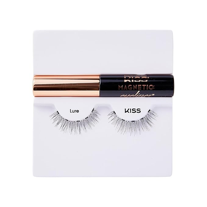Kiss Magnetic False Eyelashes and Eyeliner, 'Lure', 12mm, Easy to Apply, Reusable, No Glue, Flexiband Technology, Precision Felt Tip, Fortified Formula, 1 Pair Strip Lashes