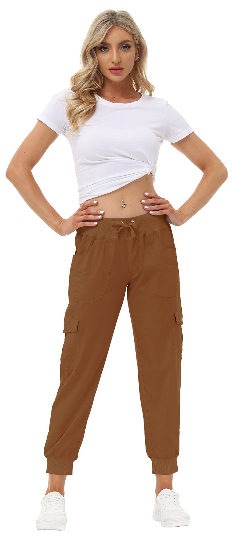 MoFiz Womens Lightweight Quick Dry Cargo Pants Outdoor Summer Travel Casual Sports Hiking Jogger Sweatpants Button Pockets Earthy Yellow XS
