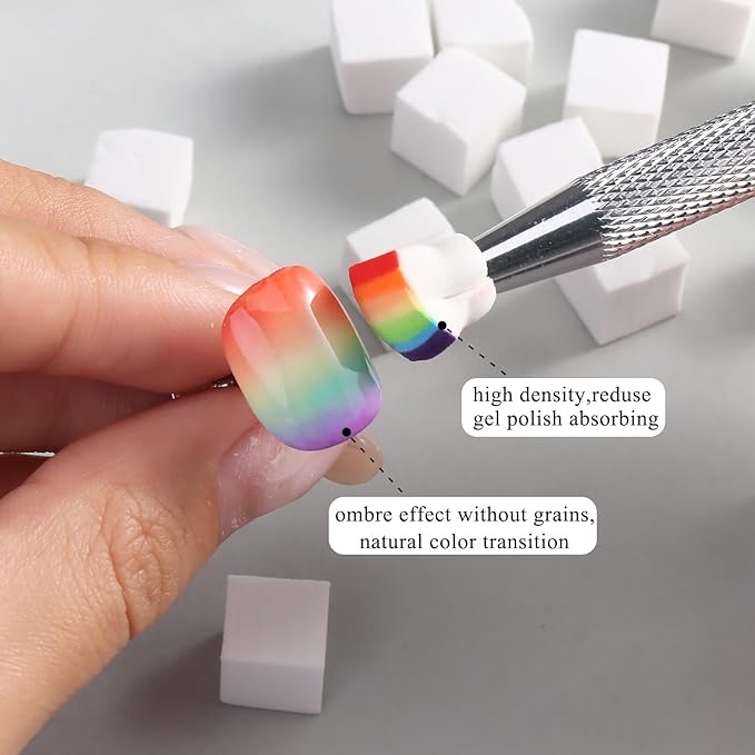 100Pcs Soft Nail Sponges for Ombre, Gradient Effect White Nail Art Sponges With Grabbing Pen 6Pcs Wedge Sponges Aura Nails Ombre Nail Brush Professional Accessories Manicure Salon Supplies