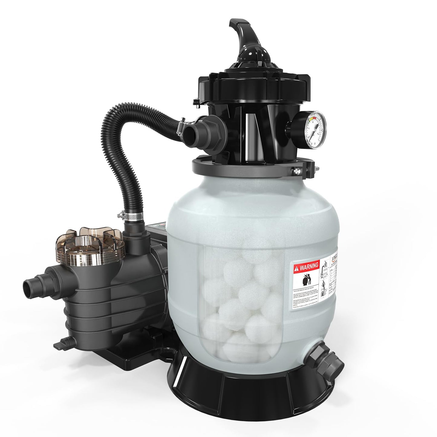 (24H Timer) VINGLI 10 in Sand Filter Pump with Filter Balls, 1189 GPH 1/3 HP High Flow Pool Pump with 7-Way Valve for Above Ground Swimming Pools Up to 6600 Gallons