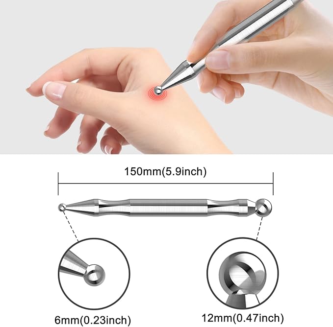 Stainless Steel Acupuncture Pen for TMJ Relief, Jaw Massager Pen for Jaw Clenching, Acupressure Facial Tool for Face Reflexology and Full-Body Pressure Point Massage