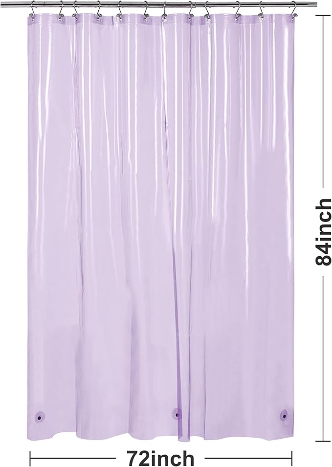 Barossa Design Extra Long Shower Curtain Liner with 3 Magnets - 72" x 84" XL, Waterproof PEVA Lightweight Shower Liner for Bathroom, PVC Free, Metal Grommets - Clear Lavender, 72x84