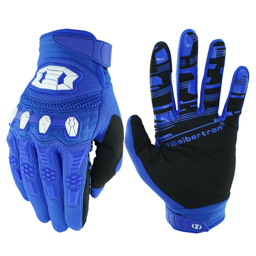 Seibertron Youth Unisex MX ATV MTB Racing Gloves - Full Finger Touchscreen Glove for Bicycle Cycling Mountain Biking Motorcycle and Motocross Blue XS