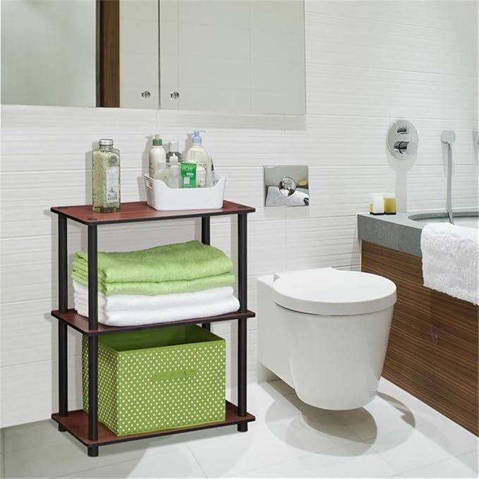 Furinno TURN-N-TUBE Storage Shelves, 3-Tier Book Shelf, Corner Shelf, Toolless Open Shelves, for Organization and Storage, Living Room, Garage, Home Office, Dark Cherry