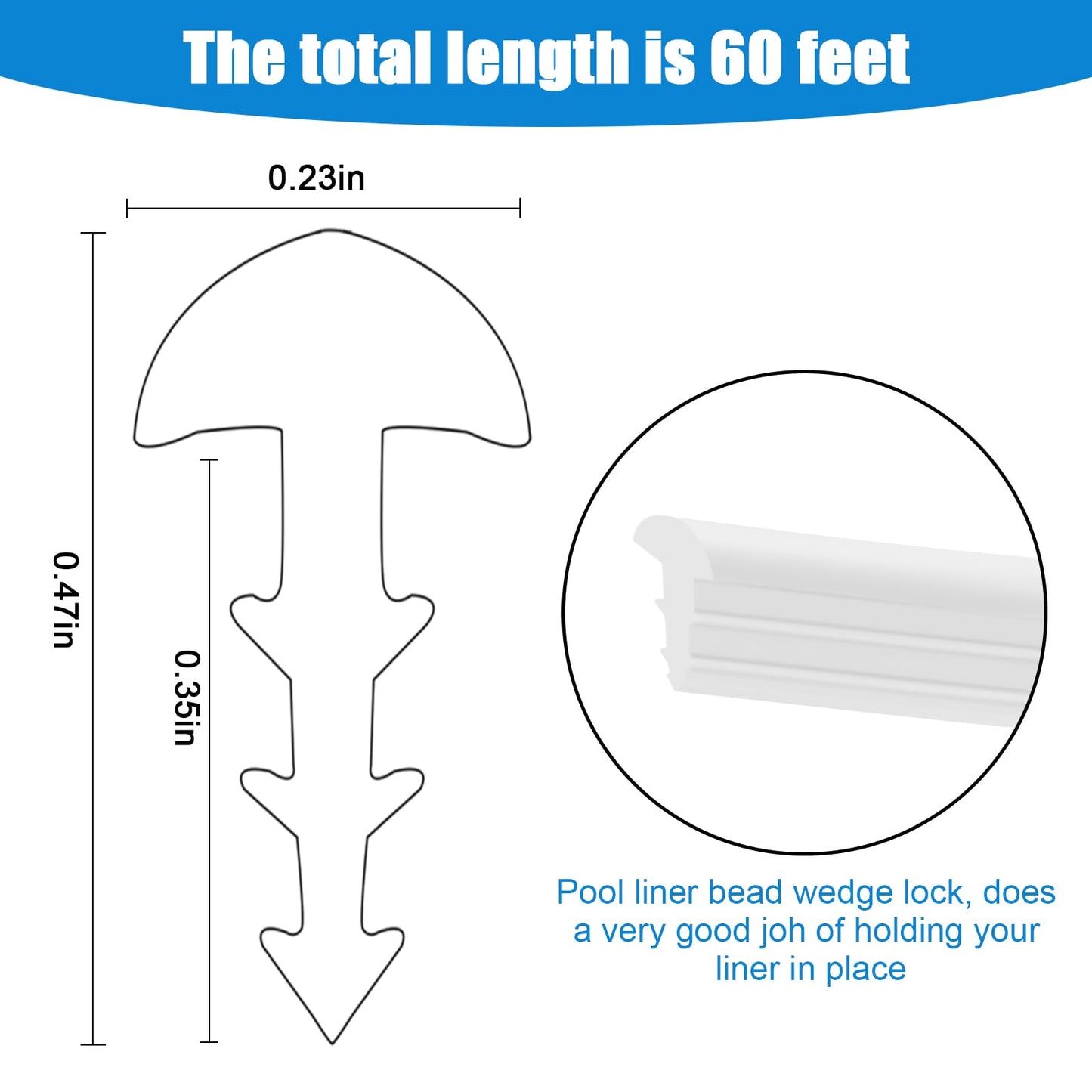FBULWSEC 60'ft Roll Swimming Pool Liner Bead Lock for Above-Ground & In-Ground Swimming Pool Beaded Liners, White