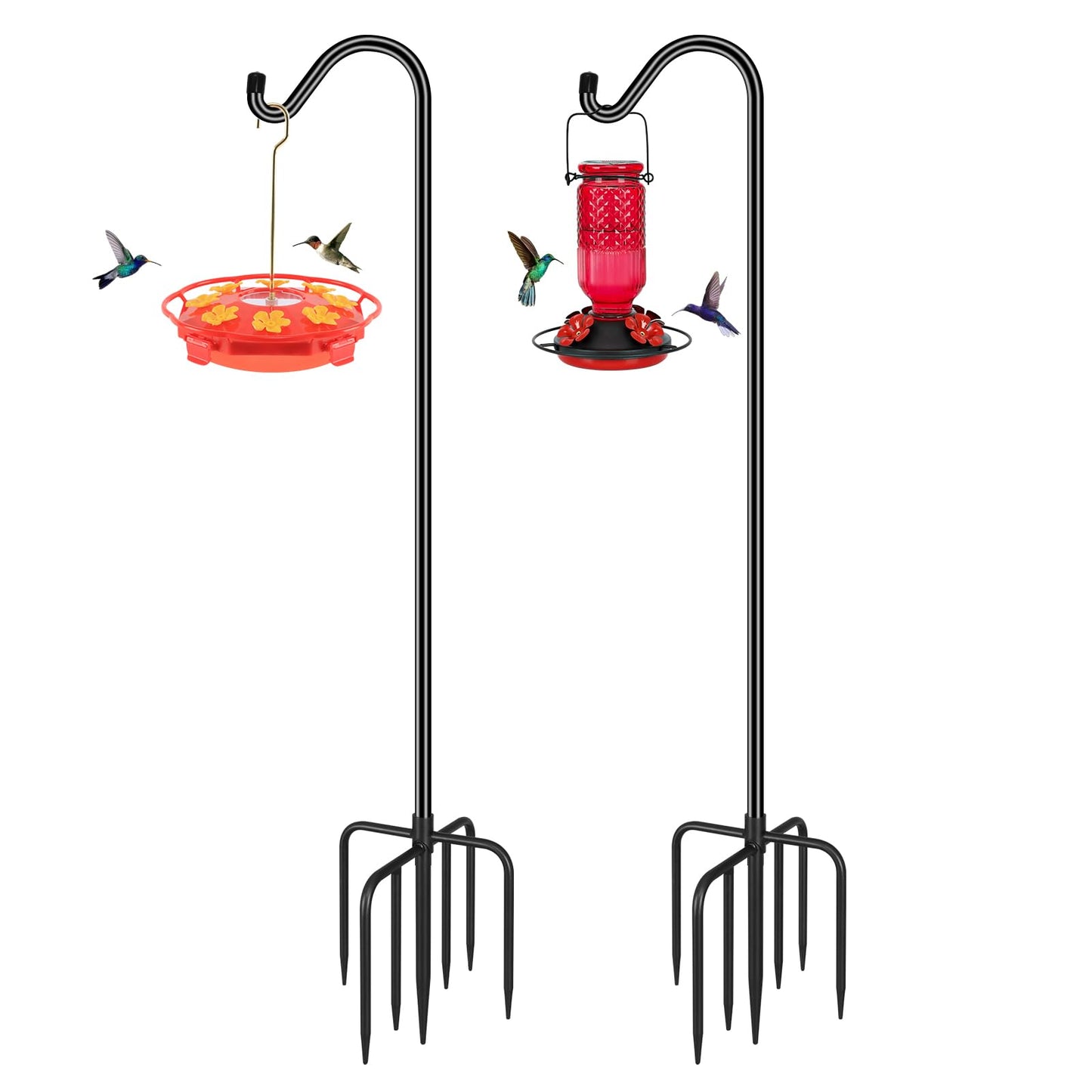 FEED GARDEN Shepards Hooks for Outdoor Bird Feeder Pole 76 Inch Adjustable Tall Heavy Duty Shepherds Hooks for Hanging Plant Baskets, Solar Lights, Wedding Decor, Lanterns, Black (2 Pack)