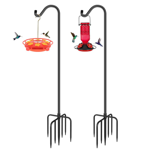 FEED GARDEN Shepards Hooks for Outdoor Bird Feeder Pole 76 Inch Adjustable Tall Heavy Duty Shepherds Hooks for Hanging Plant Baskets, Solar Lights, Wedding Decor, Lanterns, Black (2 Pack)