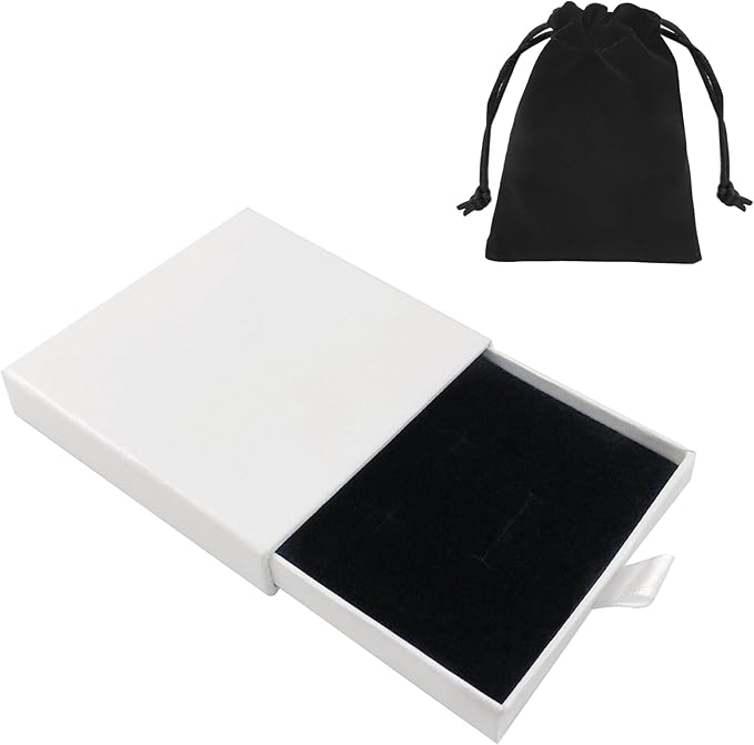 Small Jewelry Gift Box and Velvet Bag, Necklace Bracelet Earring Cardboard Organizer Square Jewellery Gift Box Pendent Storage Case for Birthday Xmas Christmas Wrapping (White)