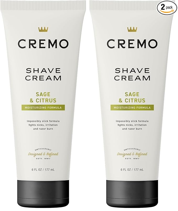 Cremo Sage & Citrus Shave Cream,Astonishingly Superior Ultra-Slick Shaving Cream for Men,Fights Nicks,Cuts and Razor Burn,6 Fl Oz,(Pack of 2)