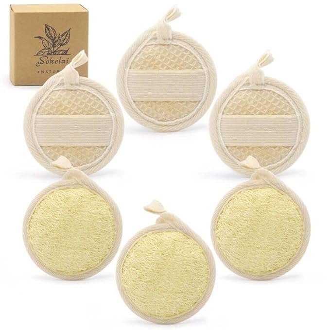 Exfoliating Loofah Sponge Pads Face loofa Brush 6 Pack 3.15 inches Made of 100% Natural Luffa Body and Facial Scrub Pad Personal Care Close Skin for Men and Women for Bath Spa and Shower