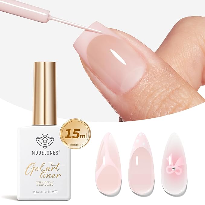 modelones Pink French Tip Liner Gel Polish, 15 ML Light Baby Blush Pastel Color Soft Pale Paint Swirl Nail Art with Fine Line Brush Soak Off U V DIY Home Salon Professional Manicure Gift for Women