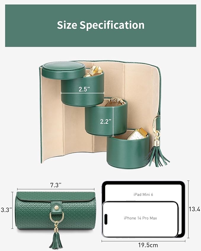 VLANDO Wedding Gifts for Women, Travel Jewelry Box, Bridal Shower Bridesmaid Gifts for Wedding Day Bride Gifts, Bridesmaid Proposal Gifts, Travel Jewelry Organizer - Green