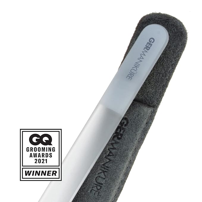 4pcs Manicure Set Genuine Czech Crystal Gray Glass Nail File Moon File Manicure Stick Pedicure Foot Care Bar in Black Leather by GERmanikure
