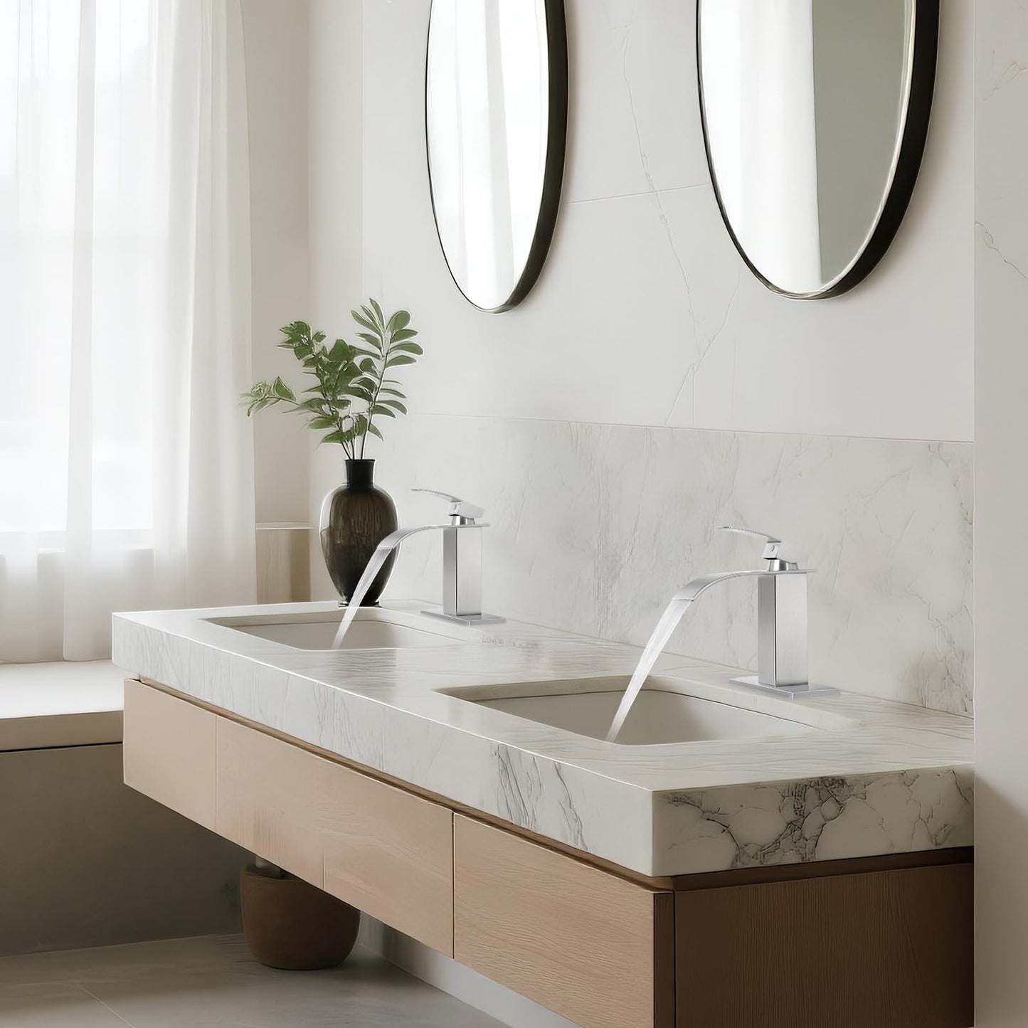 RNDIOZD Brushed Nickel Bathroom Faucets *2, Waterfall Bathroom Sink Faucet Modern Single Handle Bathroom Faucte 1 or 3 Hole, RV Mixer Tap Vanity Faucet - Includes Pop-up Drain