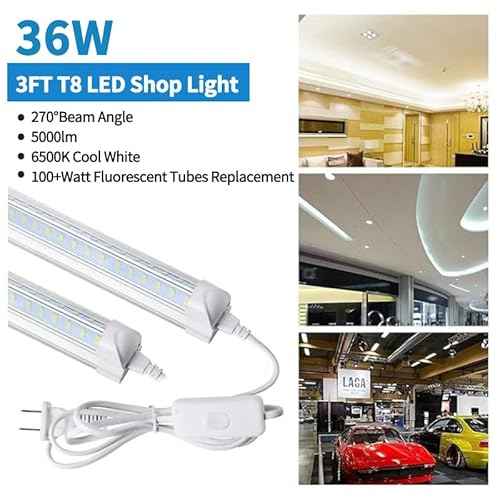3FT Led Shop Light,3FT Lights 36W 6500K 5000LM Daylight,Led Shop Lights 110V Linkable Clear Cover Integrated V-Shape for Shop Garage Warehouse Workshop Commercial Bay Lighting(4-Pack)