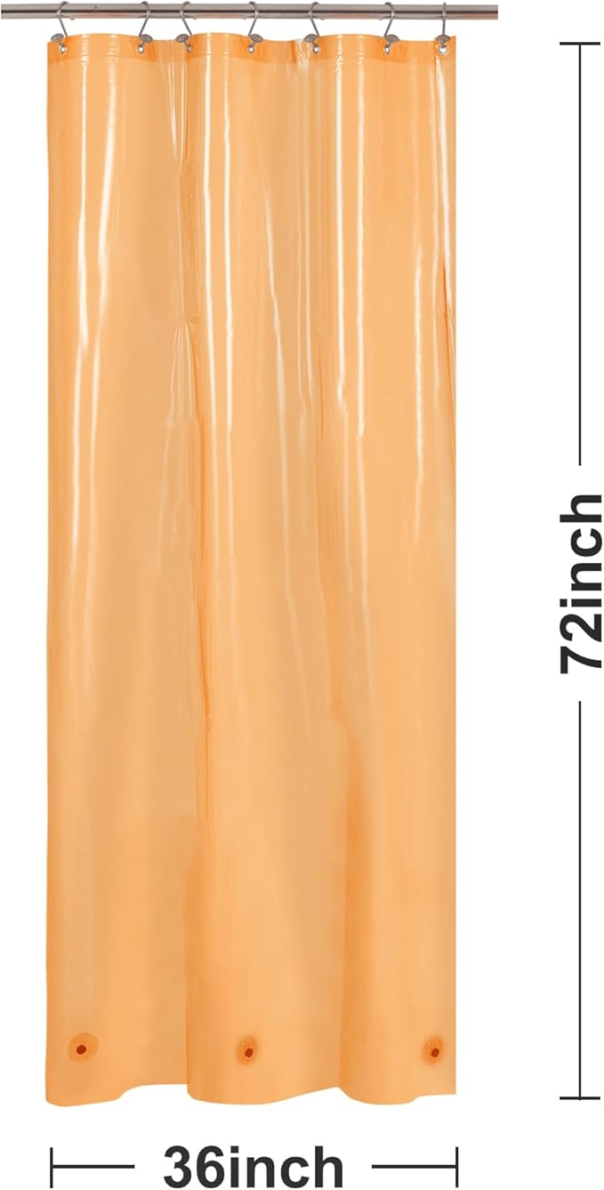Barossa Design Clear Orange Stall Shower Curtain Liner 36" W x 72" H - Waterproof Lightweight PEVA Plastic Narrow Shower Liner for Small Bathroom,3 Bottom Magnets & Metal Grommets - Clear Orange