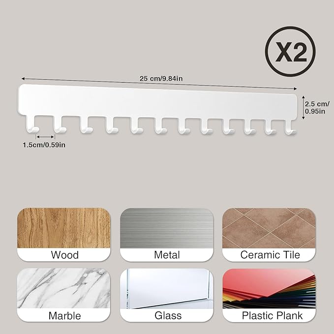 Necklace Holder - Hanging Jewelry Organizer, Self-Adhesive, Wall Mount, 2 Pack, White