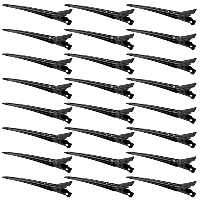 24 Packs Duck Bill Clips, Bantoye 3.35 Inches Rustproof Metal Alligator Curl Clips with Holes for Hair Styling, Hair Coloring, Black