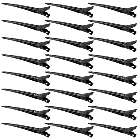 24 Packs Duck Bill Clips, Bantoye 3.35 Inches Rustproof Metal Alligator Curl Clips with Holes for Hair Styling, Hair Coloring, Black
