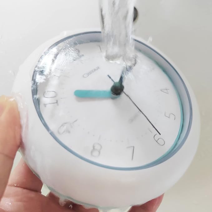 OSTAR Waterproof Bathroom Shower Clock, Analog Quartz Clock Hanging Stand Dual Purpose, One AA Battery Operated 4.72 inch Round Size