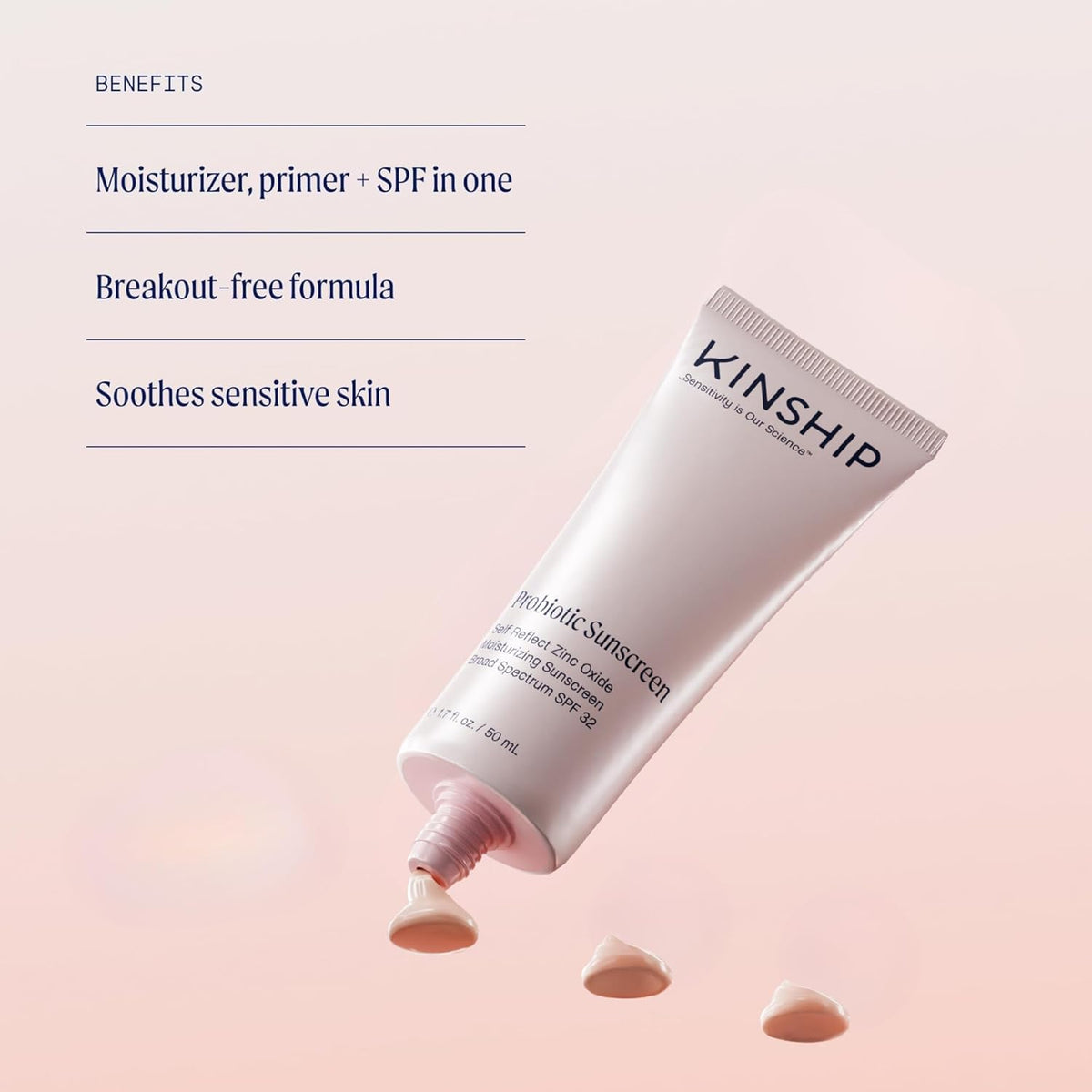 Kinship Zinc Oxide Mineral Sunscreen for Face Self Reflect SPF 32 | Vegan, Reef Safe, Non Toxic Eczema Sunscreen for Sensitive Skin | Sunblock Face Moisturizer with SPF (3.5 oz)