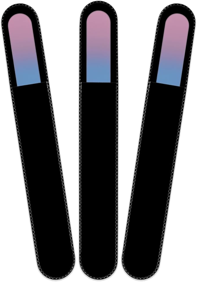 Mont Bleu Rainbow Crystal Nail File in Black Pouch - Large/Professional Size - Czech Tempered Glass - Handmade in Bohemia (Czech Republic)