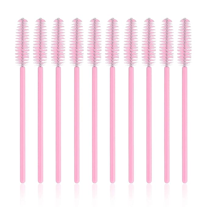 G2PLUS 300PCS Disposable Eyelash Brushes, Adjustable Mascara Wands Makeup Applicator Kits, Lash Spoolies Brushes for Eyelash Extensions and Eyebrows (Pink)