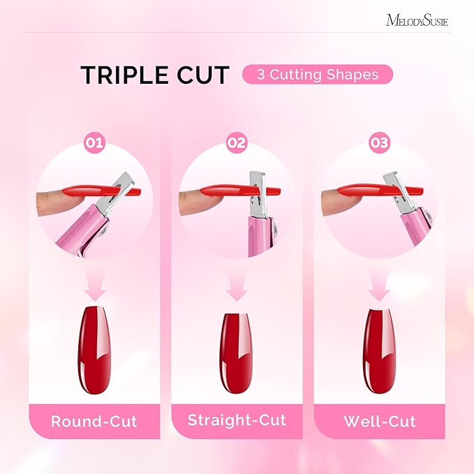 MelodySusie Acrylic Nail Clippers with 15pcs Magnet Sizers, Professional Nail Clippers Cutters for Long Acrylic Gel Nails Tips, Adjustable Stainless Nail Trimmer, Manicure Tool for Salon Home, Pink