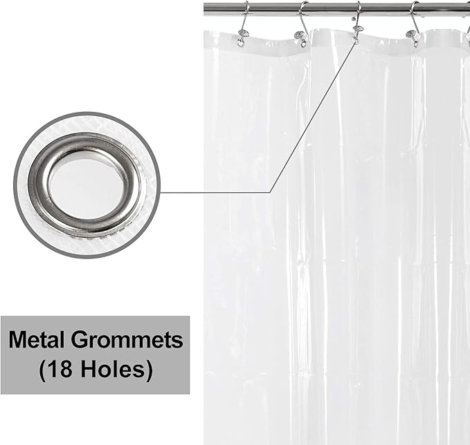 Barossa Design Extra Wide Shower Curtain Liner 108" x 72" with 8 Magnets - Waterproof PEVA Around Shower Liner for Bathroom, PVC Free, Metal Grommets - Clear, 108X72