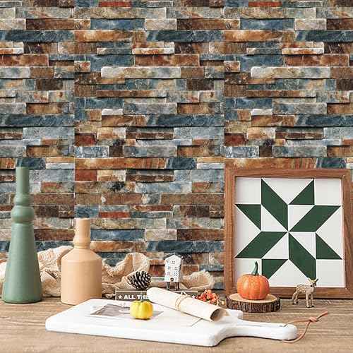 CAX Stone Peel and Stick Wallpaper Faux Stone Wallpaper 17.5" X 120" Brick Contact Paper Self-Adhesive Stones Peel and Stick Wallpapers Rustic Wall Paper for Living Room Kitchen Backsplash Fireplace