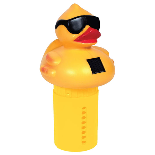 Game Solar Light-Up Floating Pool Chlorine Dispenser – Derby Duck Design, Adjustable Control Ring, Holds Up to 3 x 3” Chlorine Tablets, for Above-Ground & In-Ground Pools