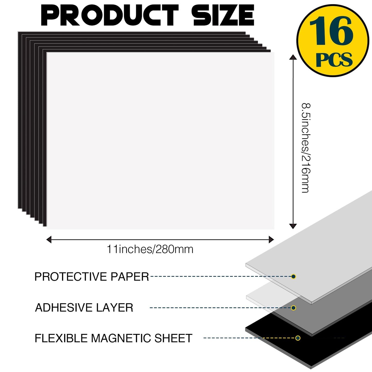 8.5X11 Inches Magnet Sheets for Letter Size (Pack of 16),Magnetic Sheets with Self-Stick Adhesive for Home/Classroom/Office,Easy Cut DIY Magnet