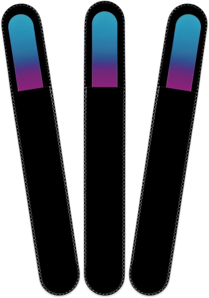 Mont Bleu Rainbow Crystal Nail File in Black Pouch - Large/Professional Size - Czech Tempered Glass - Handmade in Bohemia (Czech Republic)