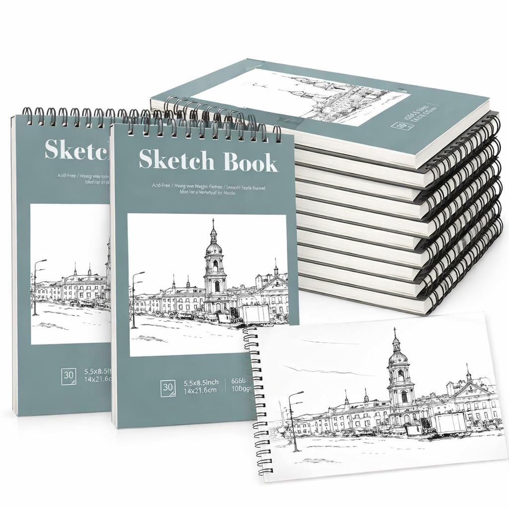 12 Pack Sketch Book, 5.5 x 8.5 Inch Sketchbook, 68lb/100gsm Top Spiral Bound Sketch Pad, Acid Free Art Supplies Drawing Painting Sketching Paper for Adults, Beginners, Artists (30 Sheets Each)