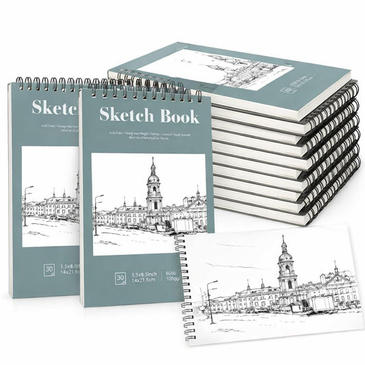 12 Pack Sketch Book, 5.5 x 8.5 Inch Sketchbook, 68lb/100gsm Top Spiral Bound Sketch Pad, Acid Free Art Supplies Drawing Painting Sketching Paper for Adults, Beginners, Artists (30 Sheets Each)