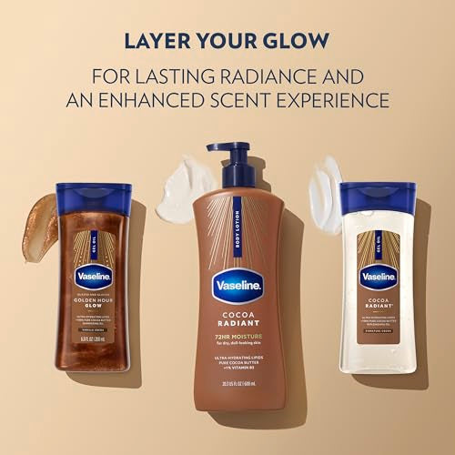 Vaseline Intensive Care Body Lotion Cocoa Radiant 3 count for Dry Skin Lotion Made with Ultra-Hydrating Lipids and Pure Cocoa Butter for a Long-Lasting, Radiant Glow 20.3 Oz