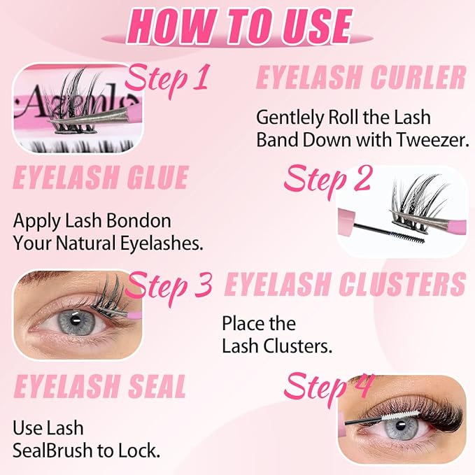 Azenlo Natural Lash Clusters Kit Wispy Eyelash Clusters 120 pcs Cluster Eyelash Extensions C Curl Individual Lashes 10-16 mm Mix Length Natural Look (Left&Right 30D KIT 120Pcs)