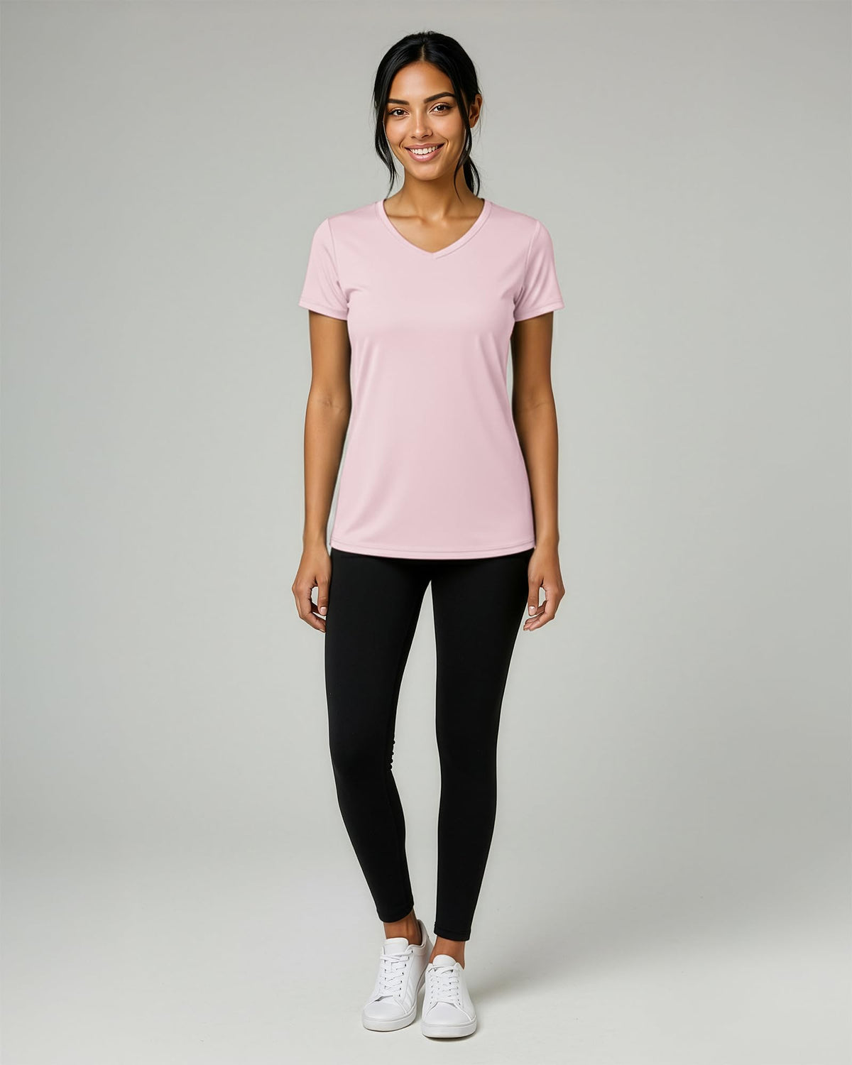 Real Essentials 5 Pack: Women's Dry-Fit Short Sleeve V Neck T Shirt Workout Fitness Yoga Top Tee, Set 15, XS