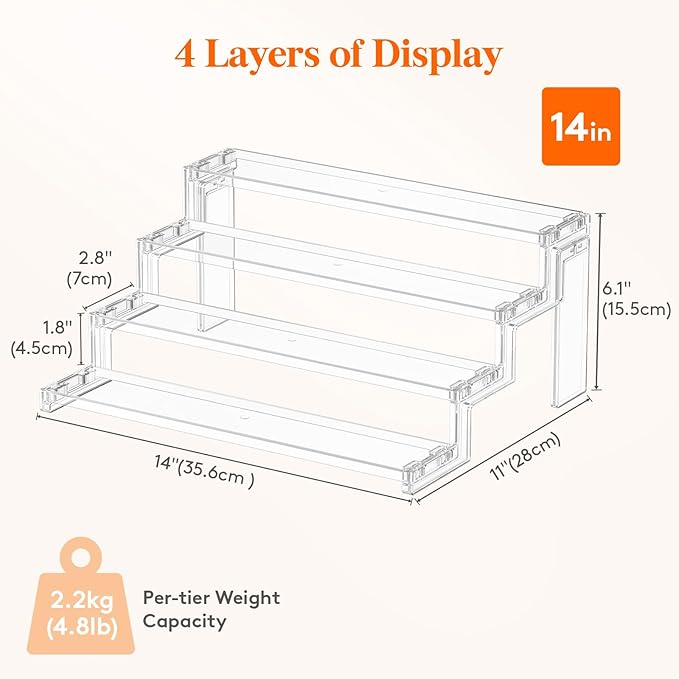 Lifewit Cupcake Stand, Perfume Cologne Organizer, Tool-Free Assembly, Display Riser, Spice Rack, Figurine Holder, Makeup Storage, Room Decor, Party Decorations, Clear, 14Ã¢ÂÂ³ 4 Tier, 1 Pcs