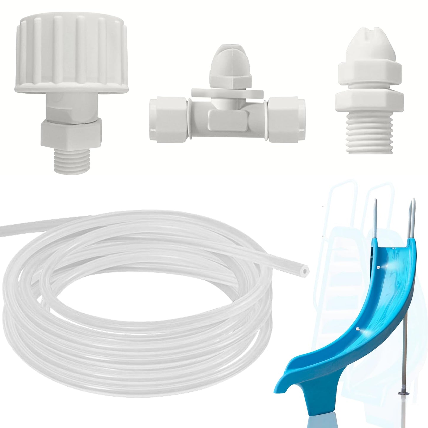 Calvana Pool Slide Water Sprayer Kit 2 Water Spray Nozzles and 1 Water Hose Connector - Elevate Your Splash Experience with Customizable Fun