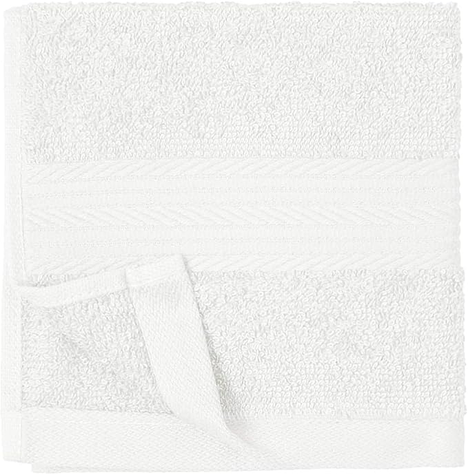 Amazon Basics Highly Absorbent Cotton Washcloths for Bathroom, Soft, Machine Washable, Fade-Resistant, 12 x 12 in, White, 12-Pack