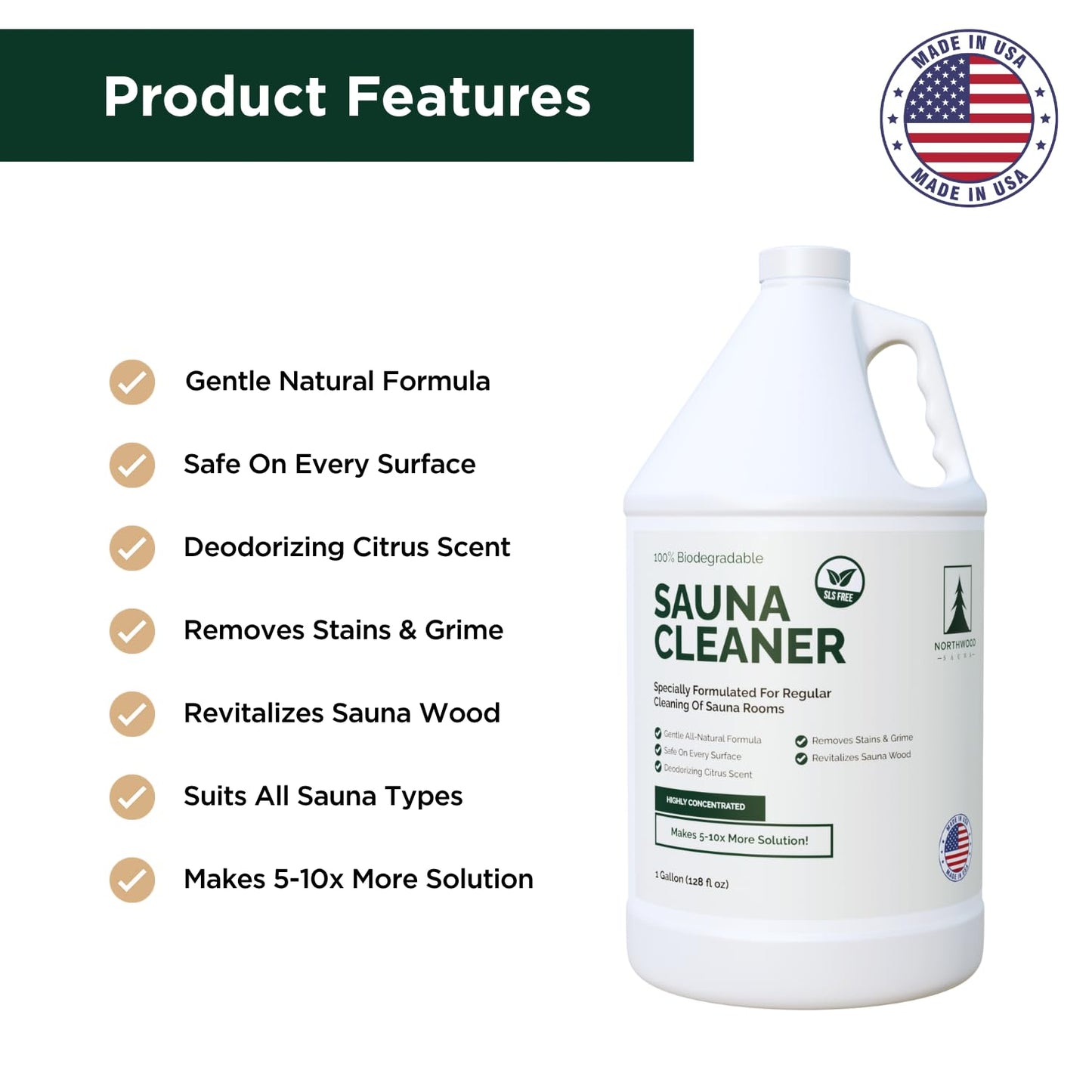 Northwood Sauna - Sauna Cleaner - Natural Wood Cleaner & Deodorizer - Makes 10x More Solution - 1 Gallon (128 Fl Oz)