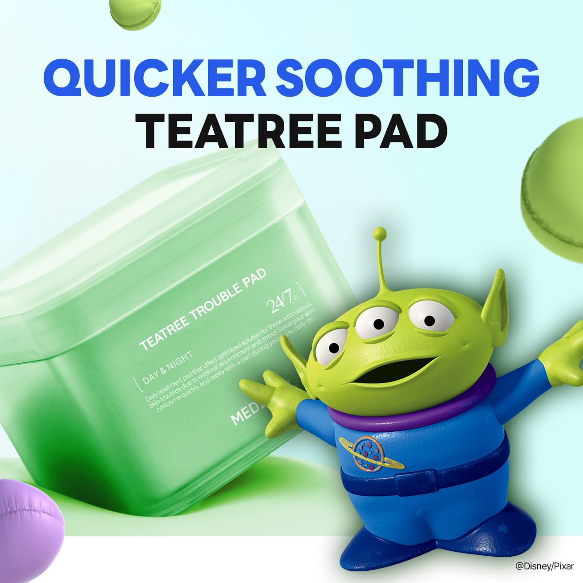 MEDIHEAL Toner Pads [Teatree] Trouble Care - Disney Pixar Edition - Quick Soothing for Sensitive Skin - Lactobacillus Acne Prone Skin - Vegan Face Gauze, Full size 100 + Refill 100 (200 Count)