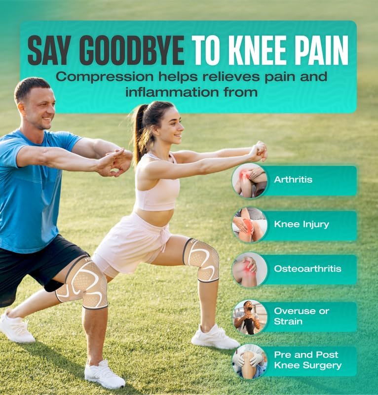 Modvel 2 Pack Knee Brace for Women & Men - Workout Knees Compression Sleeve for Knee Pain Relief Joint Support for ACL, Arthritis, Meniscus Tear Knees Brace for Sports, Rodilleras para Gym Fitness
