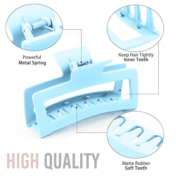 5 Inche Blue Extra Large Claw Clips for Thick Hair and Long Hair, 4 Pack Xl Jumbo Claw clips, Oversized Matte Non-slip Rectangle Hair Clips for Women, Big Strong Hold Jaw Clip