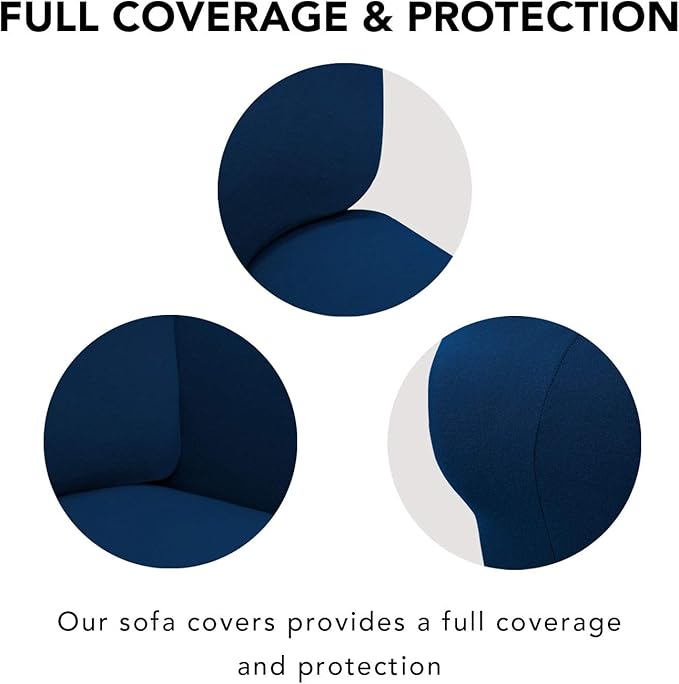 PureFit Super Stretch Sofa Slipcover – Spandex Non Slip Soft Couch Sofa Cover, Washable Furniture Protector with Non Skid Foam and Elastic Bottom for Kids, Pets （Sofa, Navy）