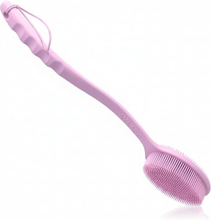 Avilana Premium Back Scrubber Long Handle 19 Inch - Trusted Since 2017 - SGS Certified Silicone Bath Brush, Dual Sided Exfoliating Body Brush Extended Reach Back Washer Women Men Seniors Gift